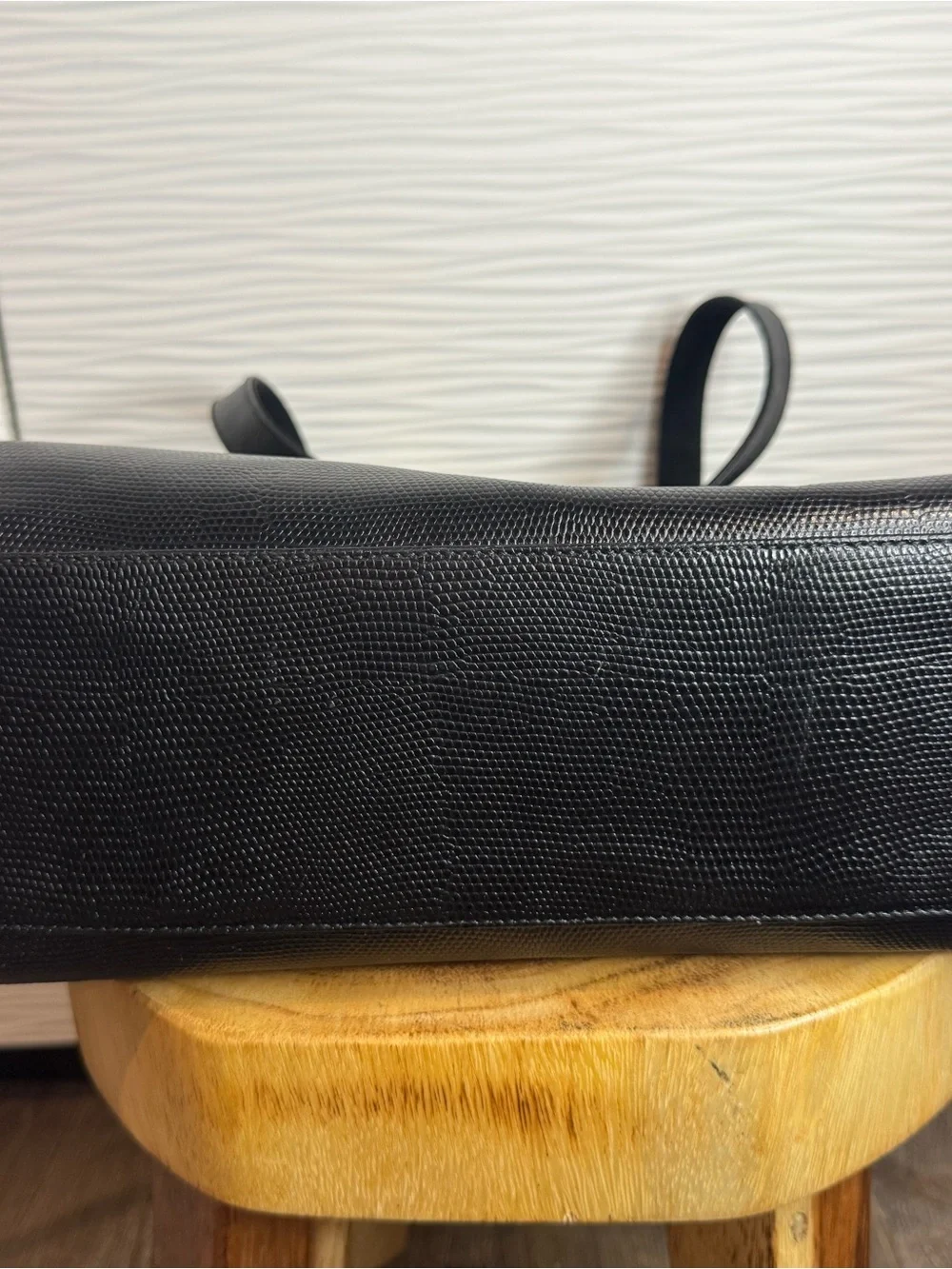 Vintage 1990s Salvatore Ferragamo Black leather Textured Tote with Gold Bow